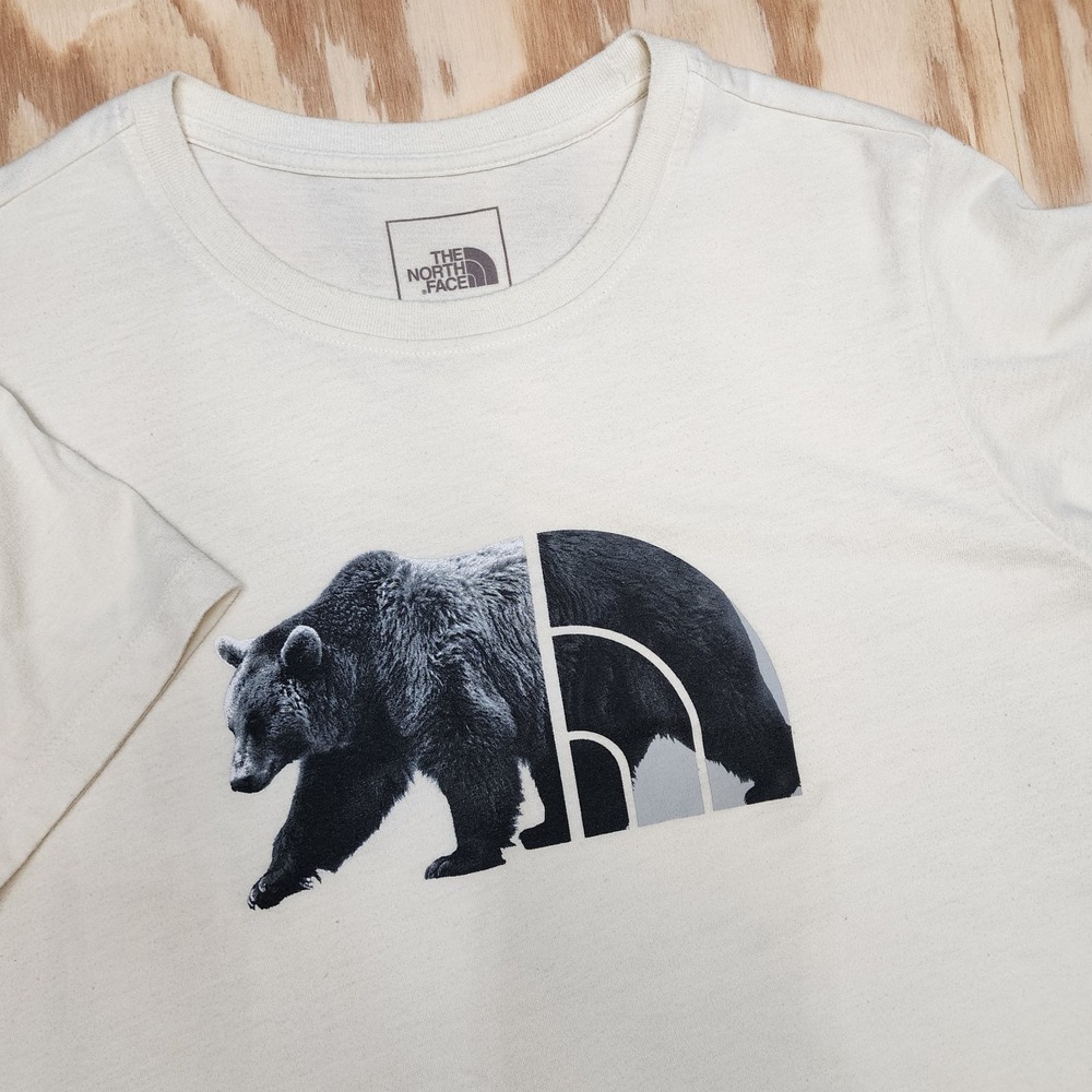 The North Face X Grizzly Bear Logo Shirt Womens XL Cream Graphic Print